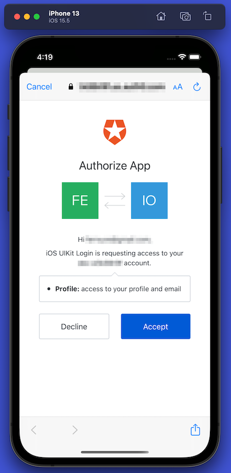 The “Authorize App” page.