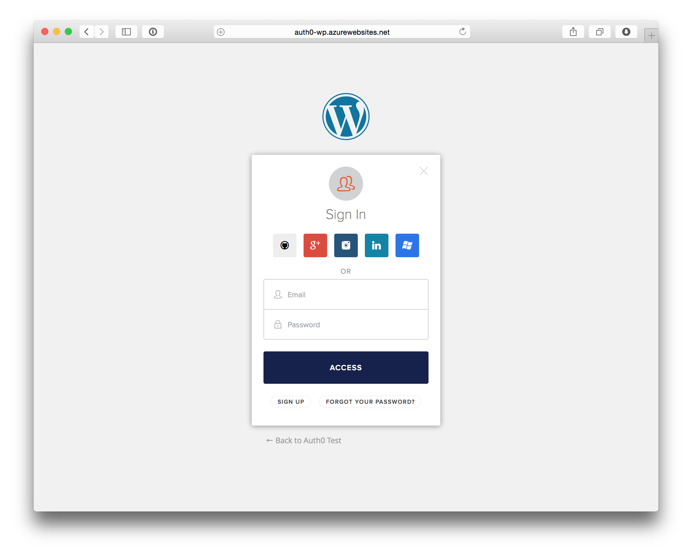 Log into a Wordpress site using social login provider