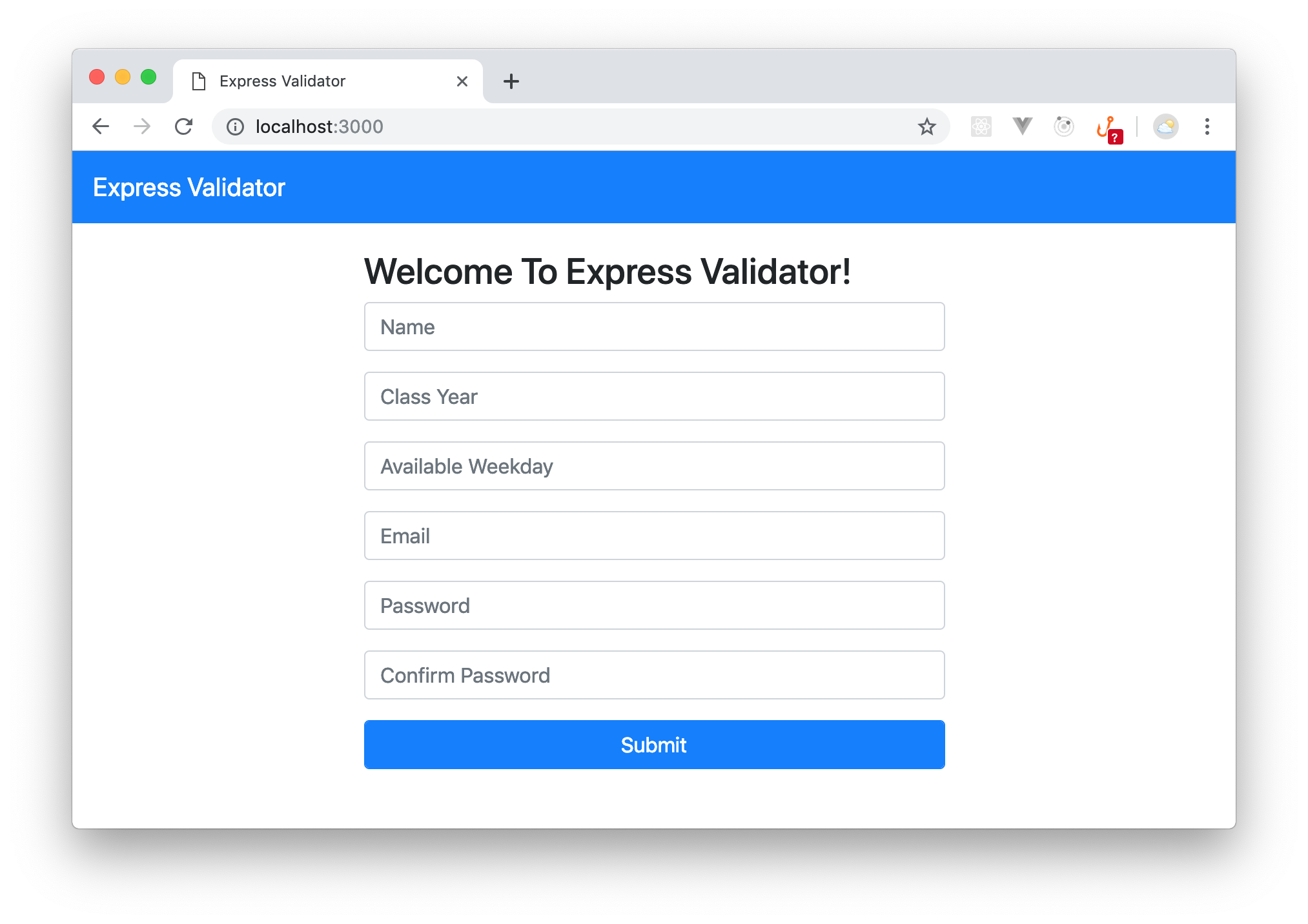 Express Validator Tutorial: Scaffolding the sample app.