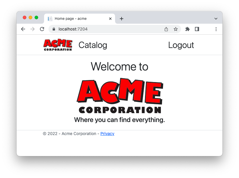 ACME homepage with logout