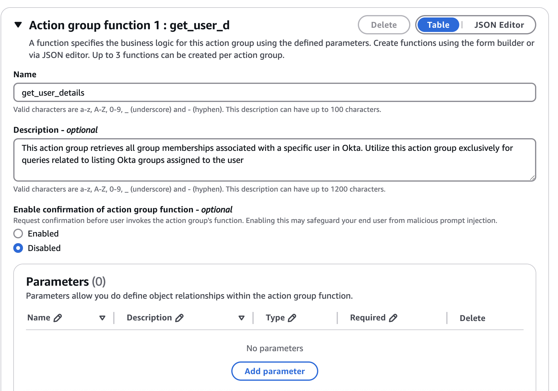 Action Group Configuration: Accessing the Okta resource