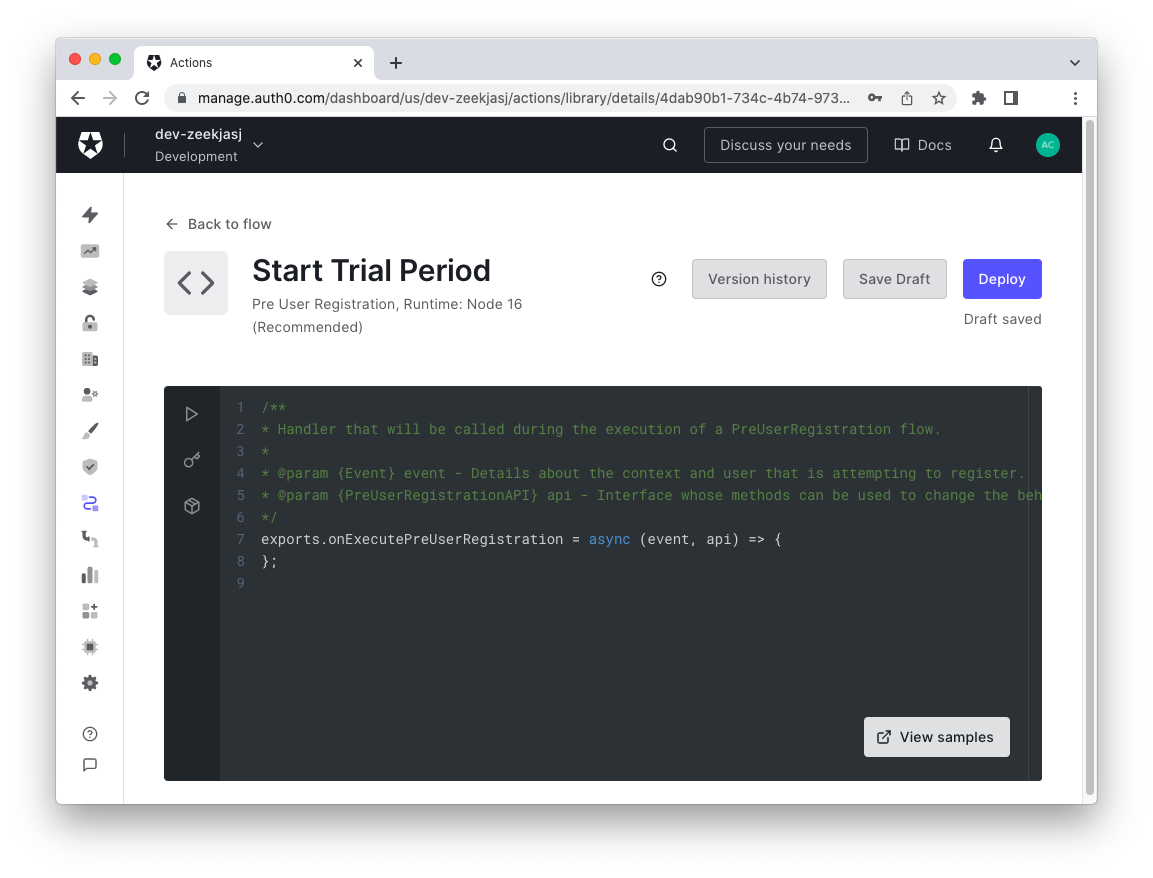 Auth0 Action editor