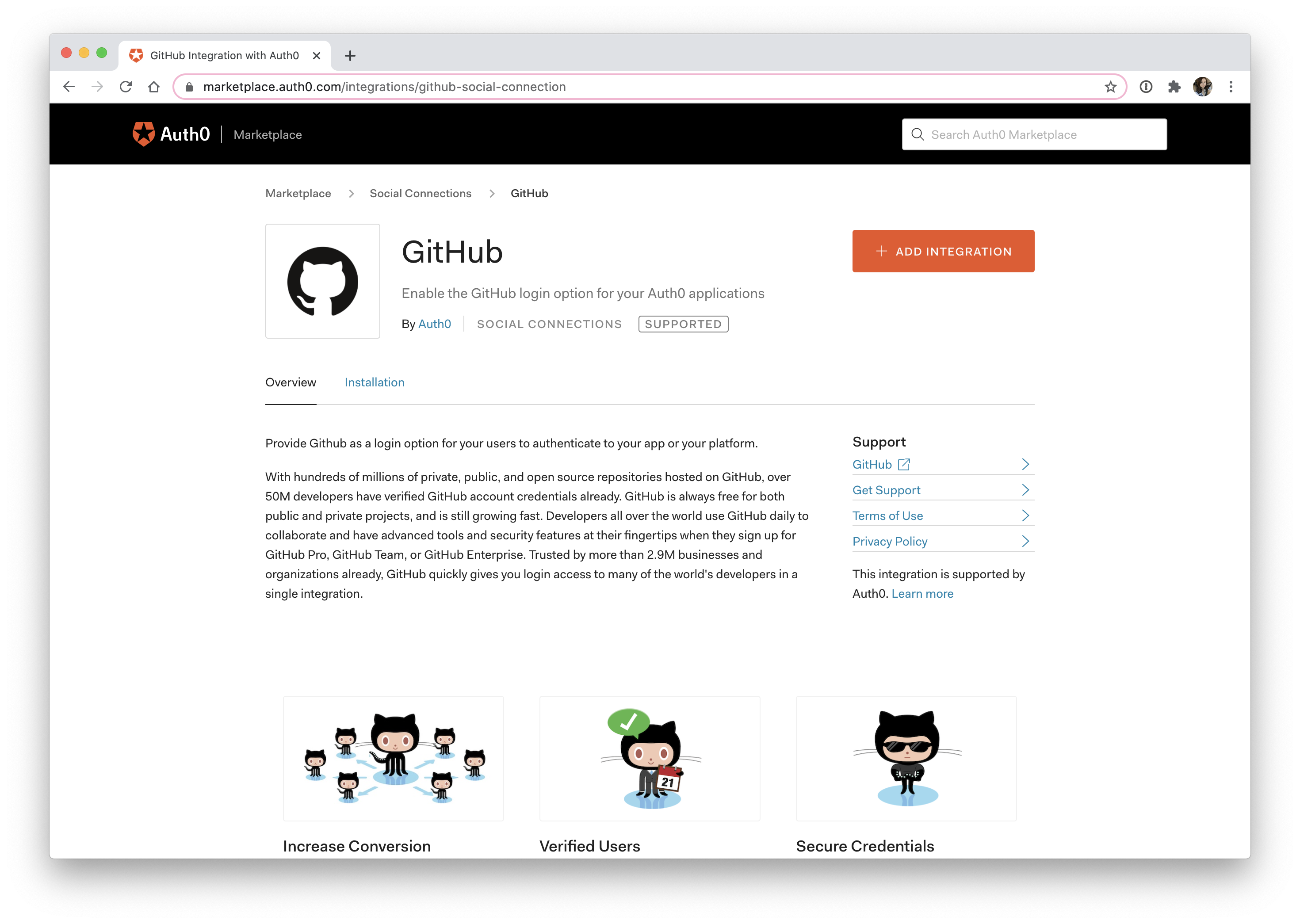 Auth0 Marketplace GitHub social connection