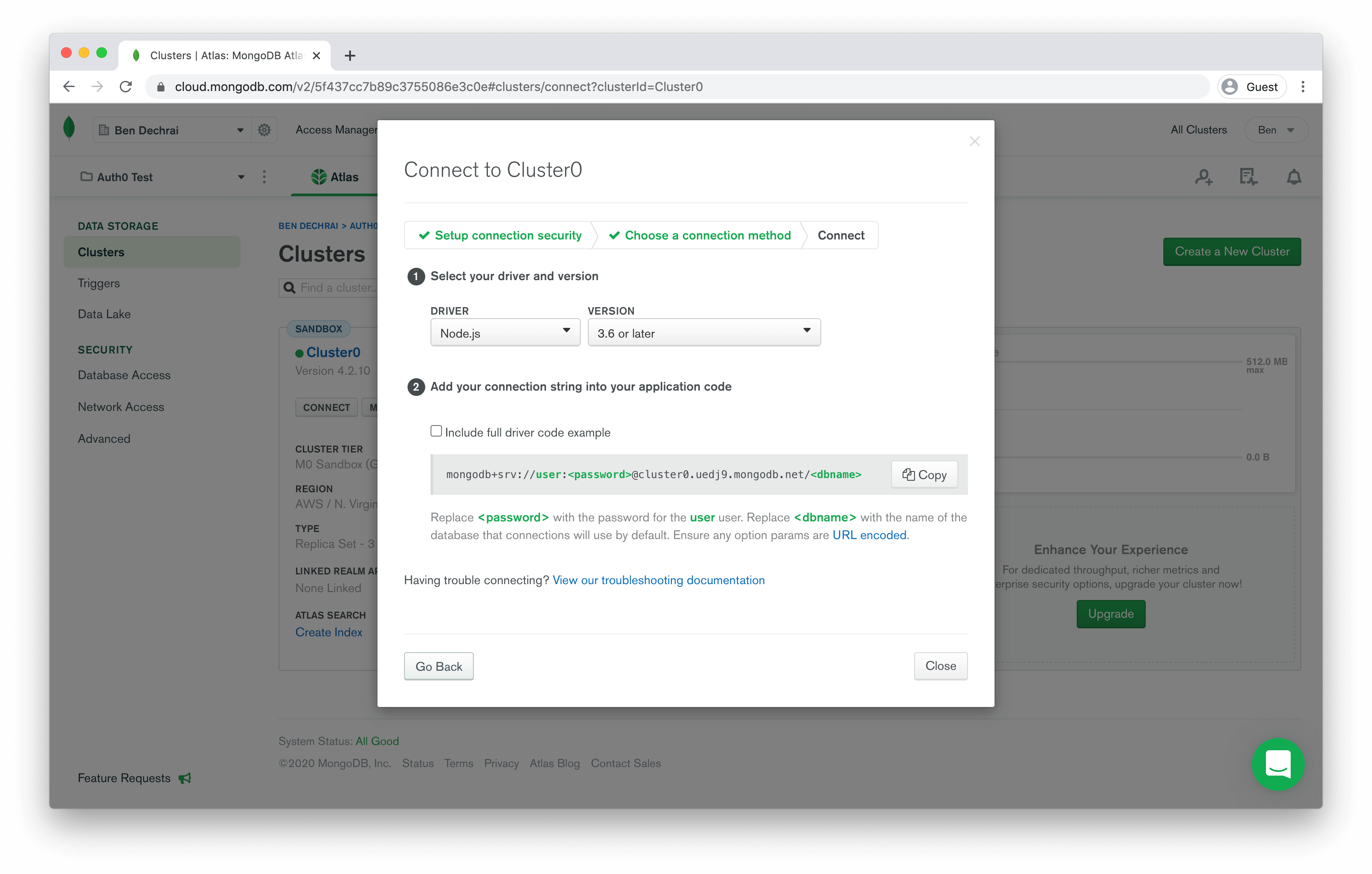 Obtaining connection details from MongoDB