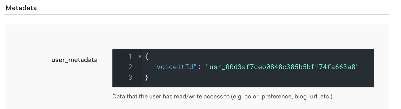 Removing VoiceIt user id from the metadata