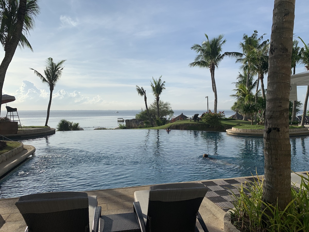 One of the outdoor pools overlooking the beach at Shangri-La, Mactan, Philippines