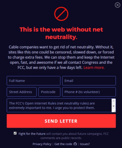 Web without net neutrality