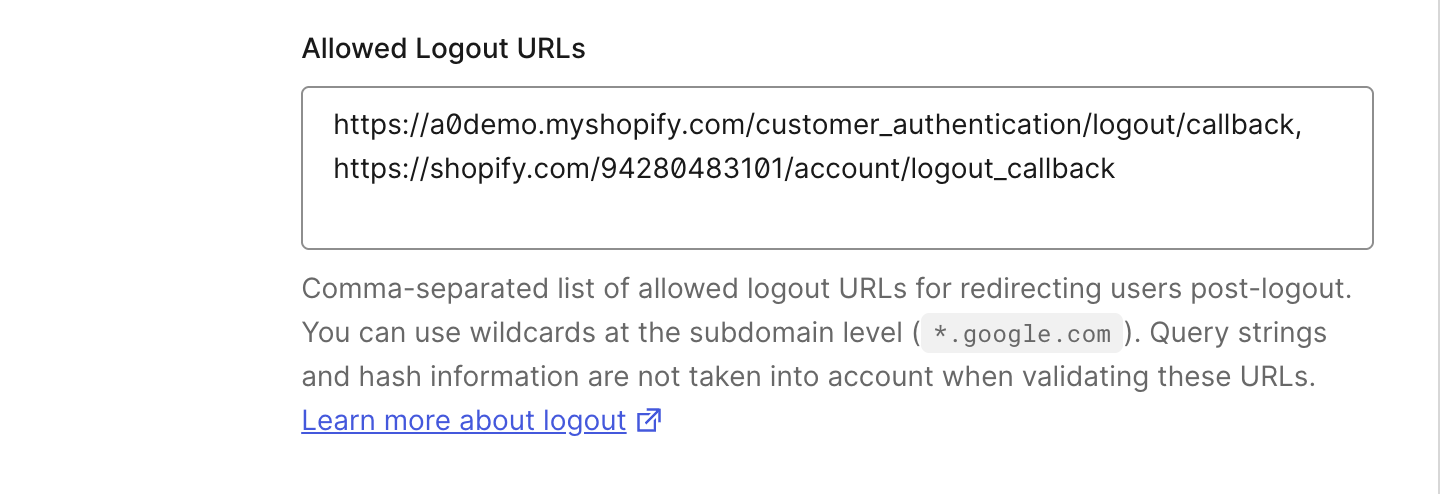 Paste Allowed Logout URLs