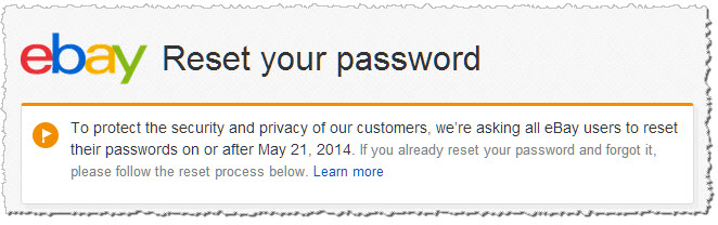 ebay asking users to reset their password