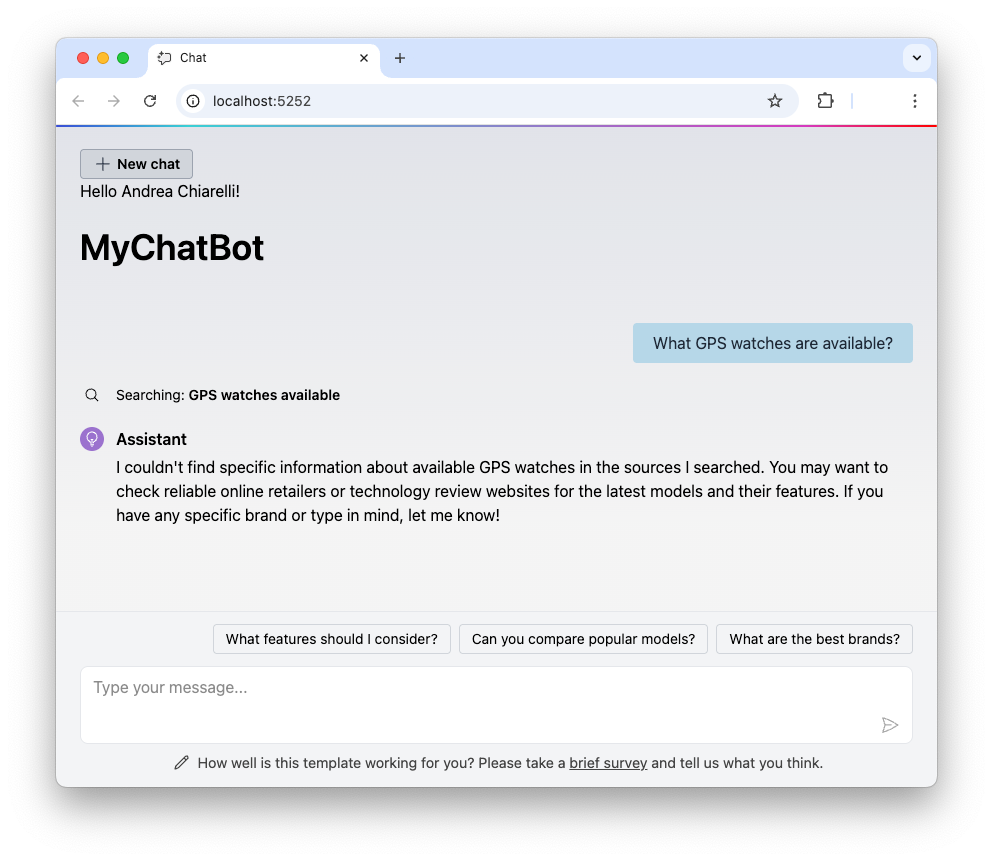 Screenshot of the .NET RAG chatbot demonstrating security by refusing to answer a question about a document the user cannot access.