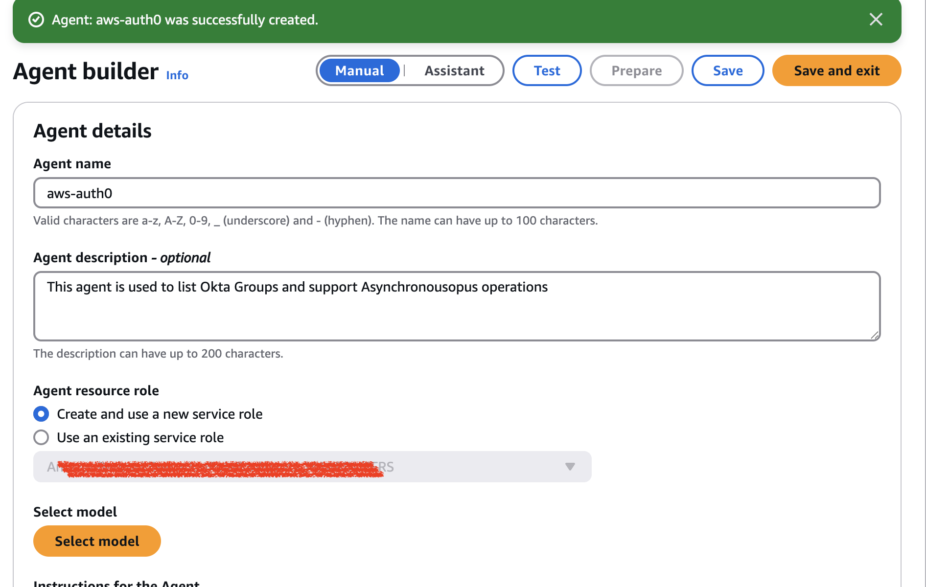 Configure Agent details and IAM Role