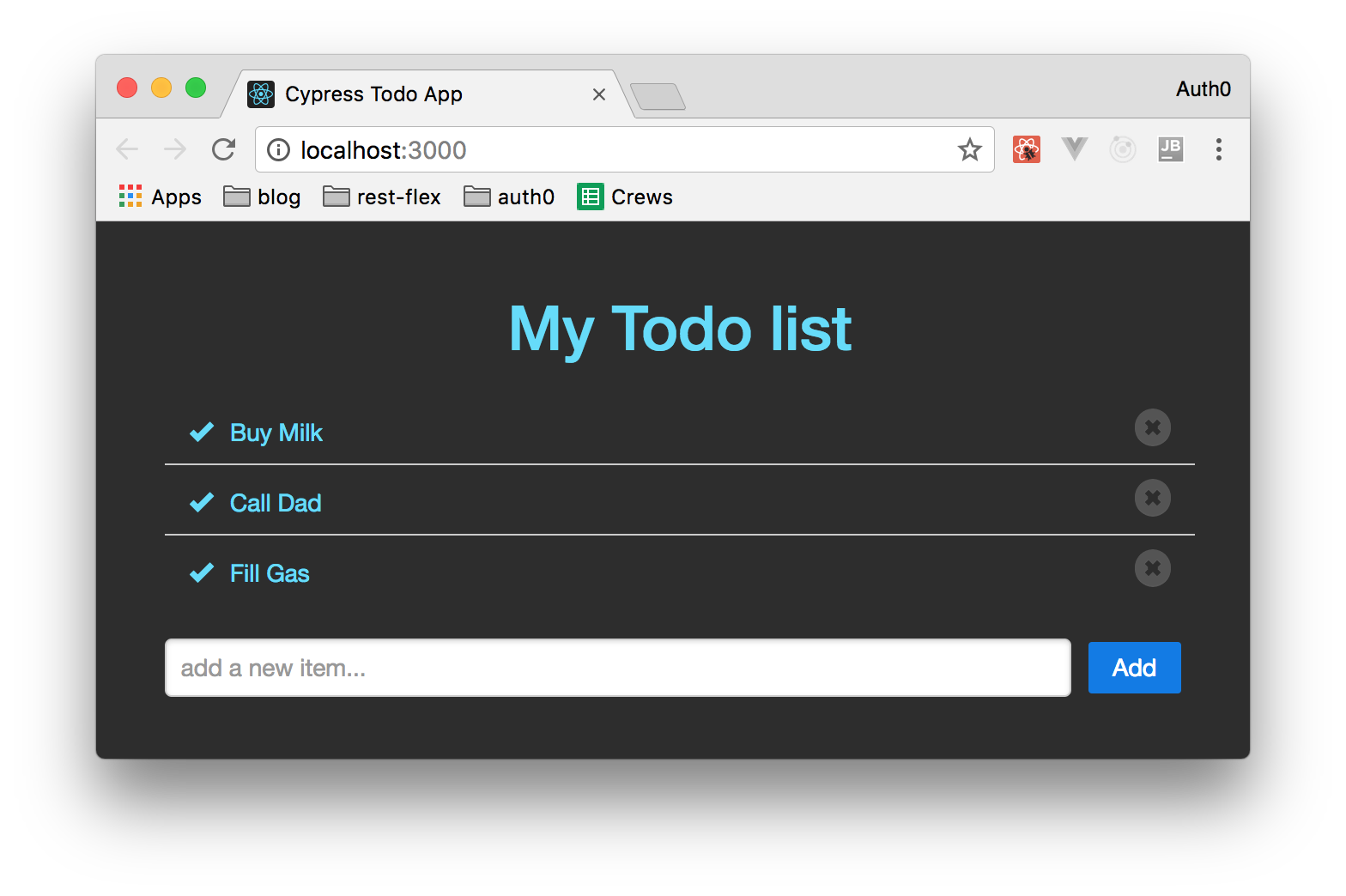 Sample To-Do application that you will test with Cypress.