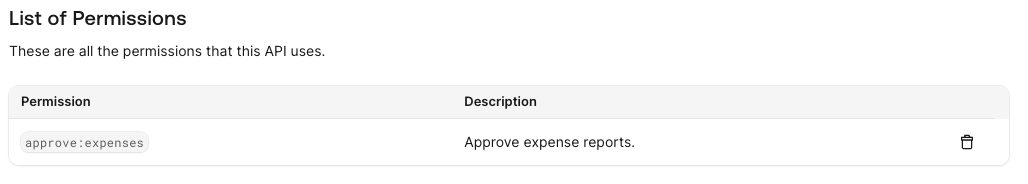Expense approval API permission in the Auth0 dashboard