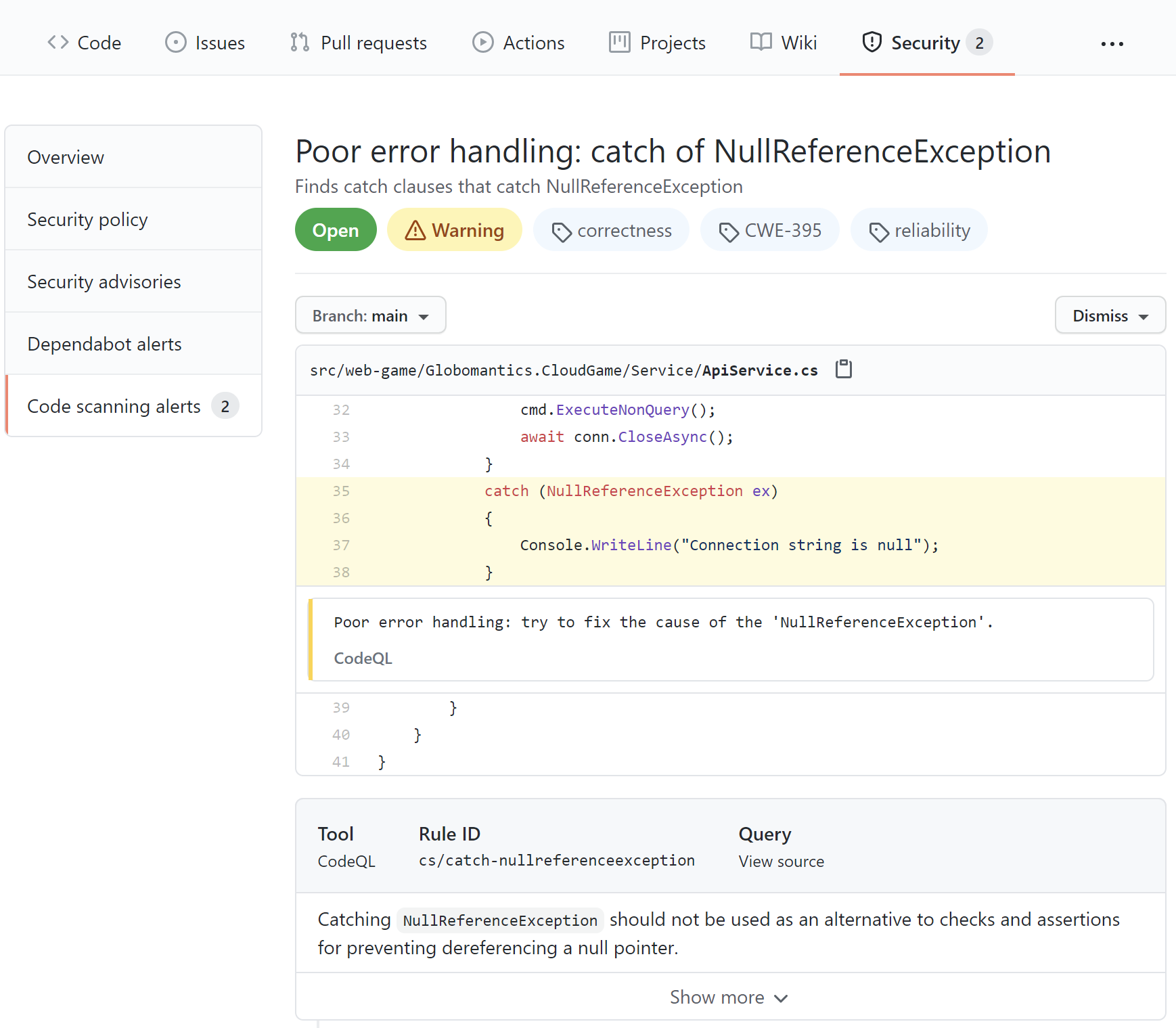 CodeQL Analysis result