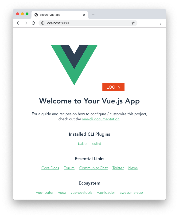 Vue app with the Auth0 login button