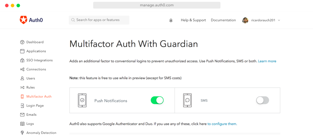 Multifactor Authentication (MFA) with Auth0 Guardian