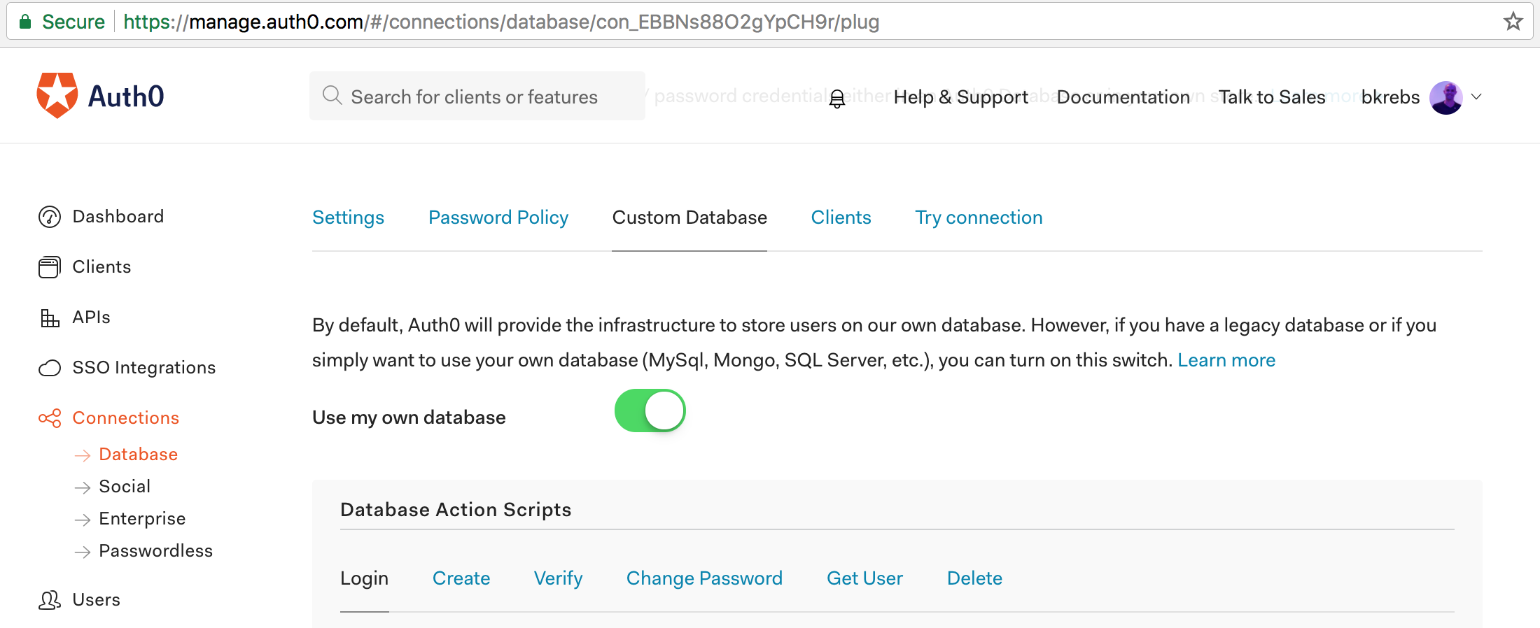 Activating custom database on Auth0
