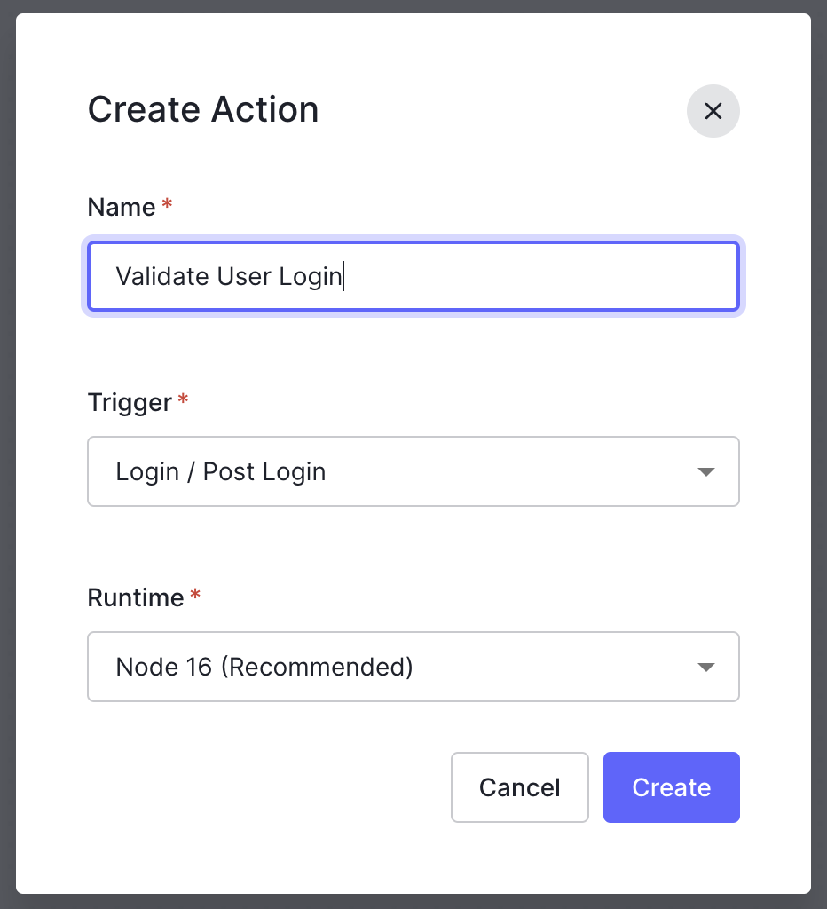 Enter the Action name and click create