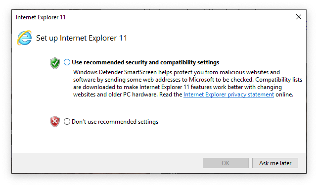 Internet Explorer 11 recommended security and compatibility settings