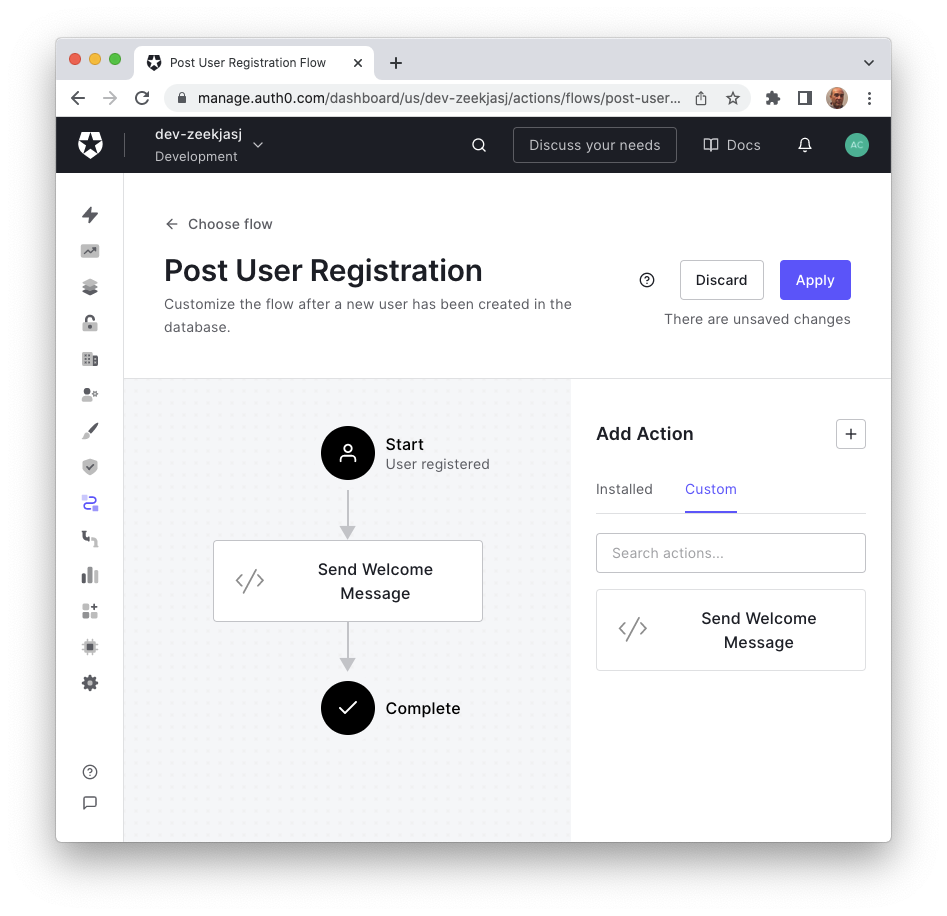 Post user registration Auth0 flow with Action
