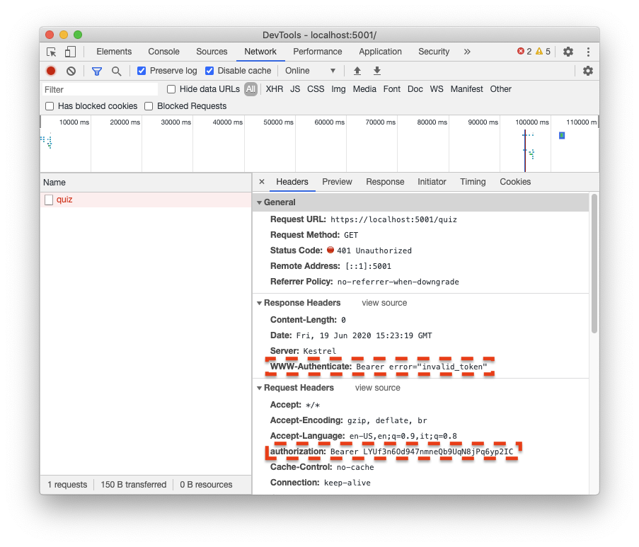 Blazor error with invalid token message