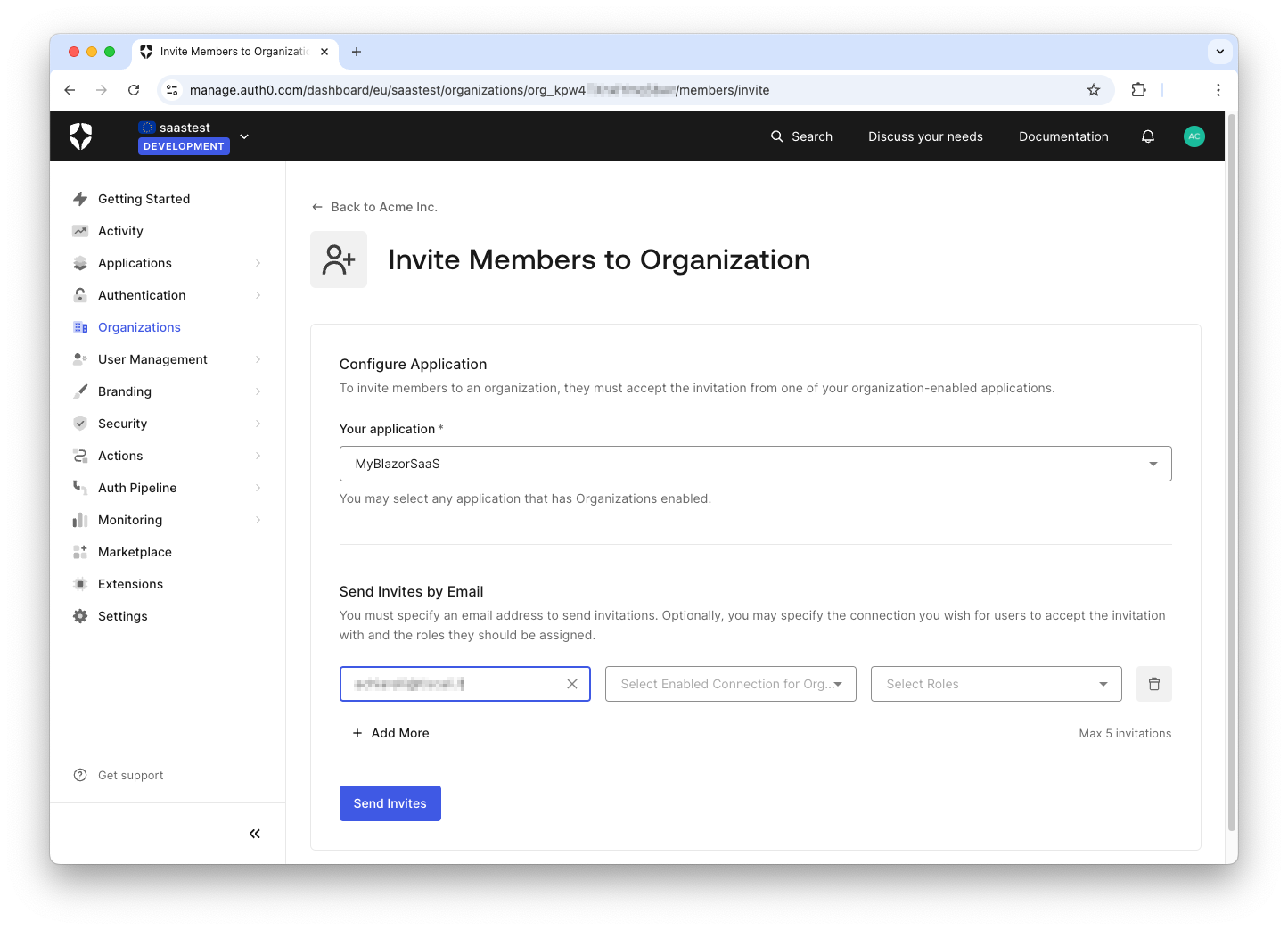 Invite members to an Auth0 Organization