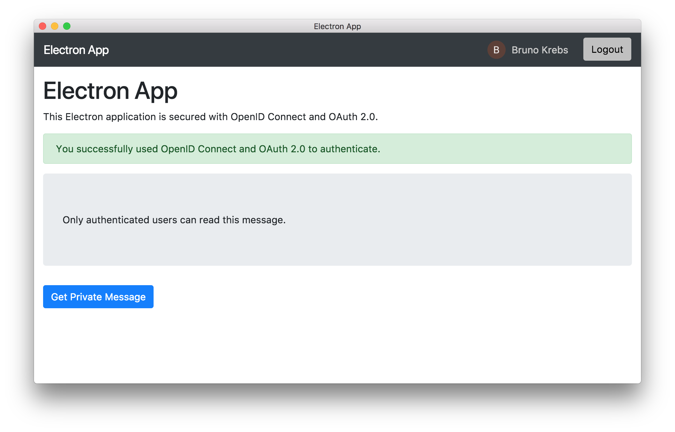 Running an Electron application secured with OpenID Connect and OAuth 2.0.