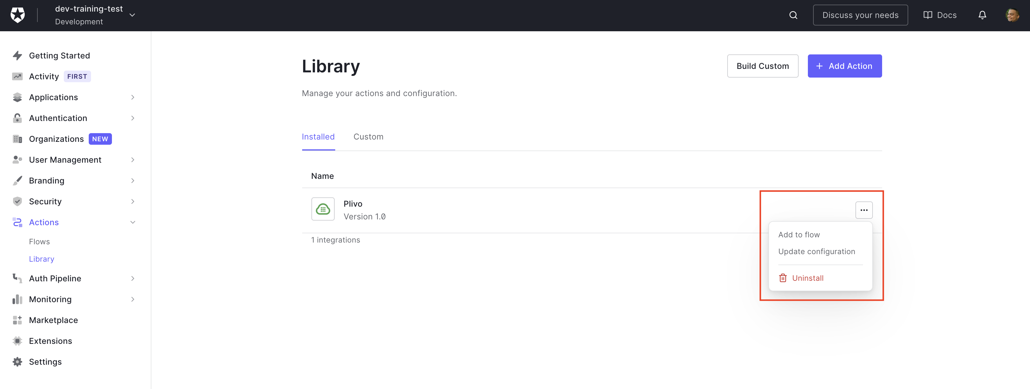 Actions Library Page