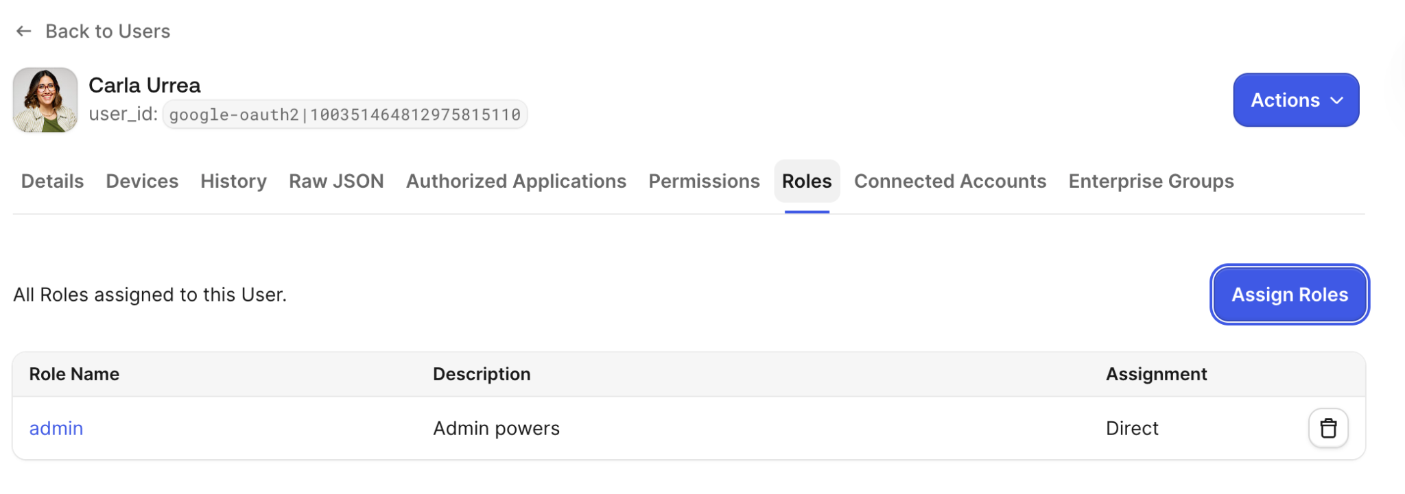 User with roles assigned