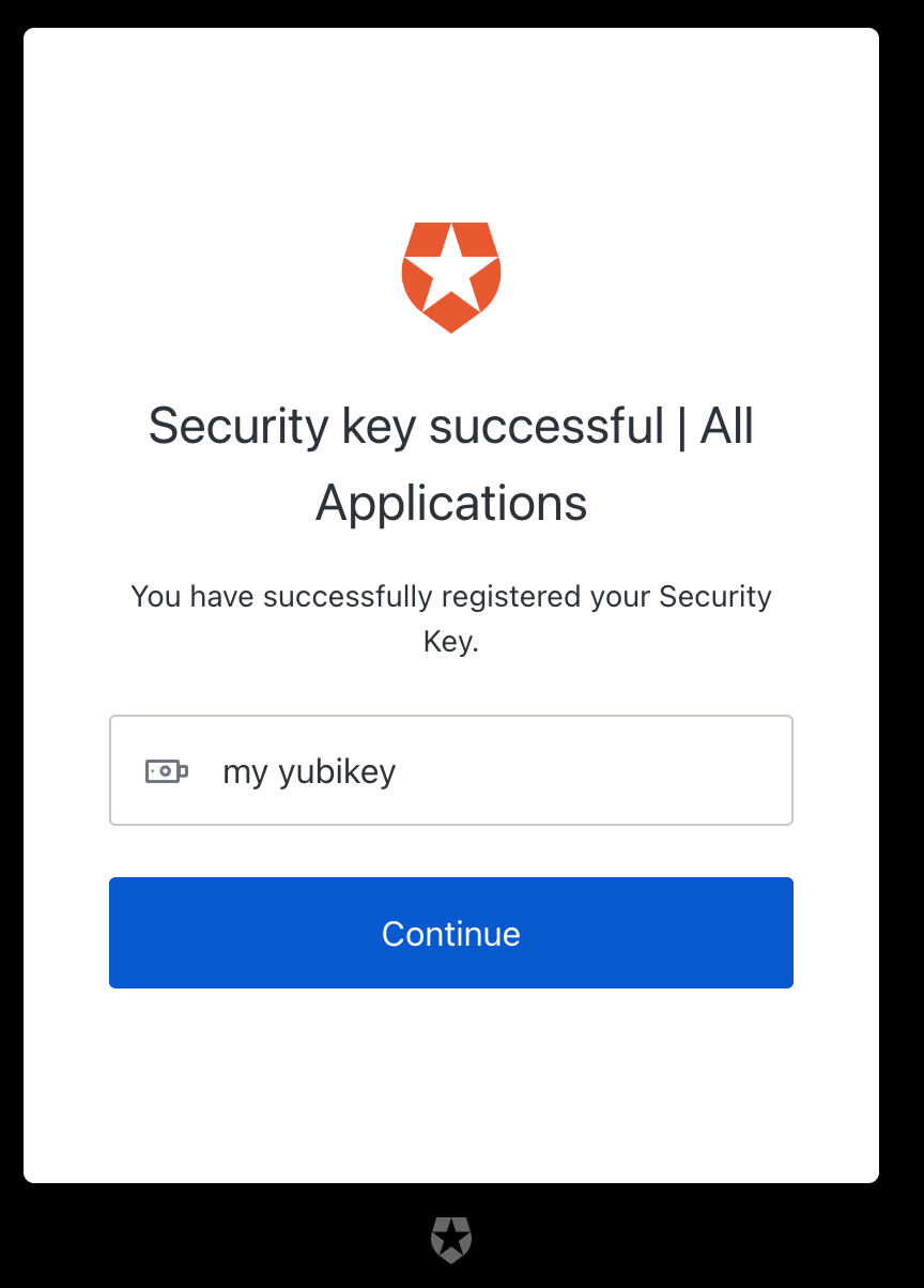 Security key success message