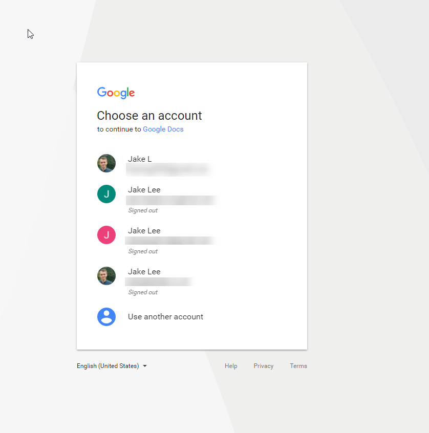 Google Account Selection Screen