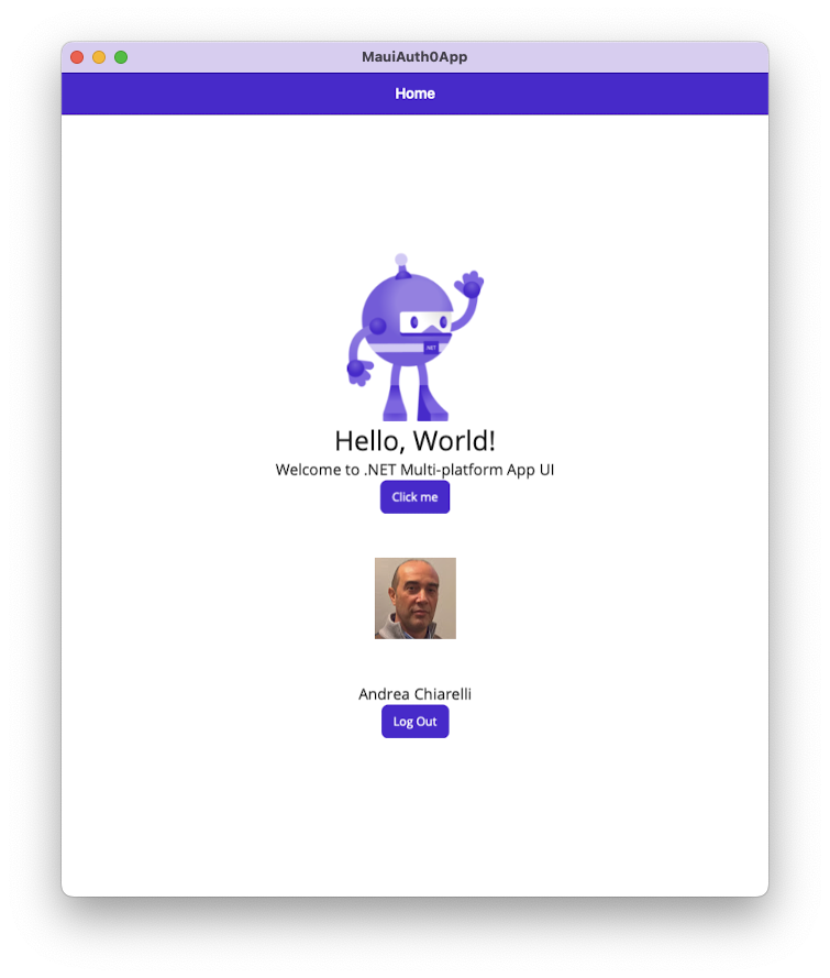 .NET MAUI app home screen with user profile