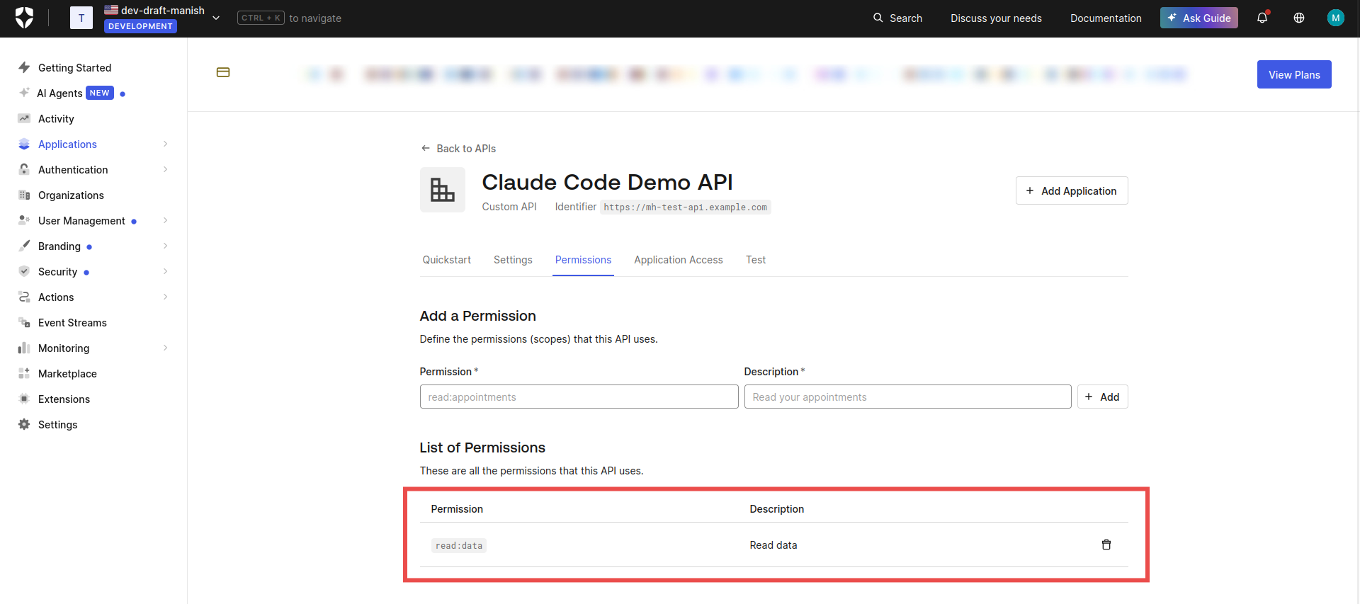 Auth0: API permission added by Claude