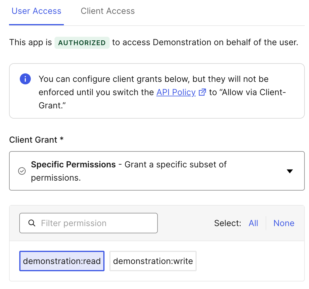Auth0 Dashboard Client Grant
