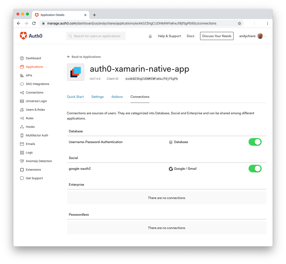 Enable Google login in Auth0 dashboard