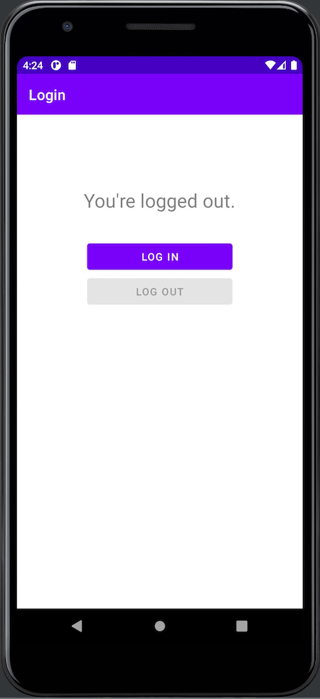 The app is in its “logged out” state. The “Log In” button is enabled, the “Log Out” button is disabled, and the app’s other controls are hidden.