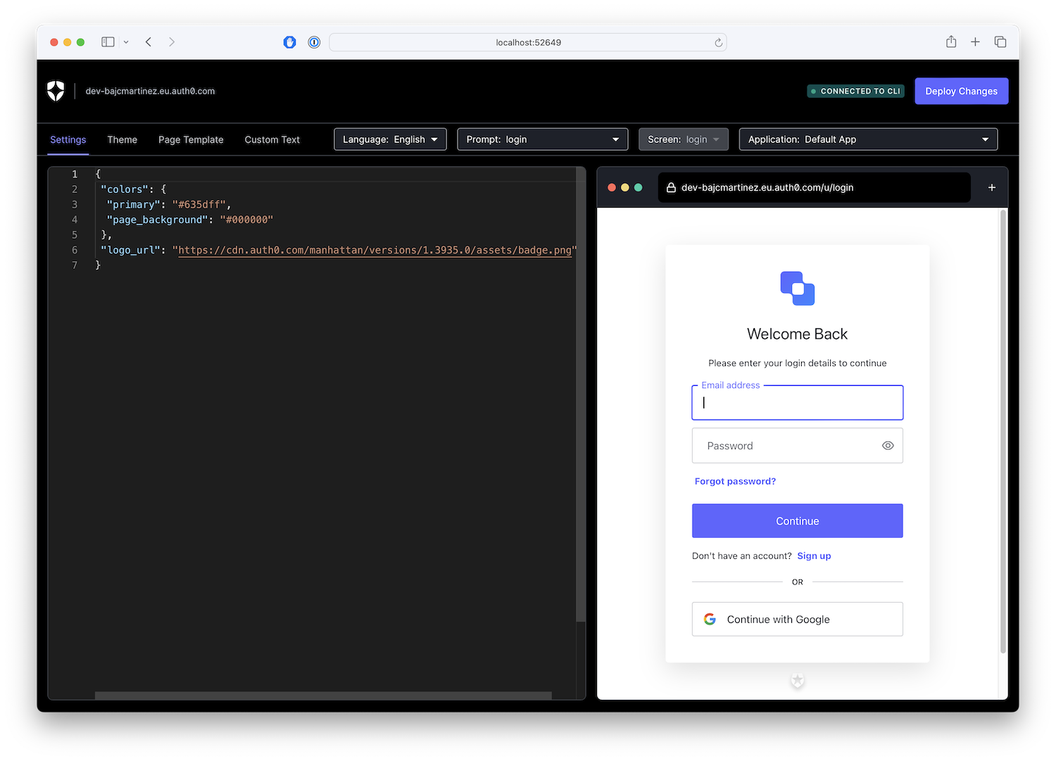 Auth0 Universal Login Editor Preview