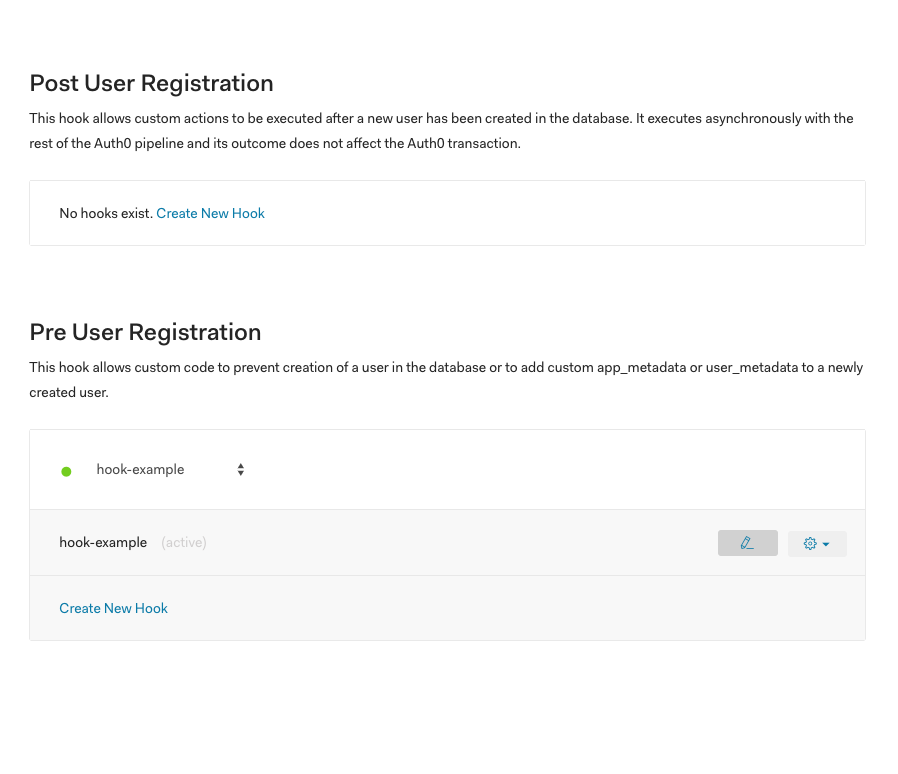 Newly created Auth0 Hook with an active indicator