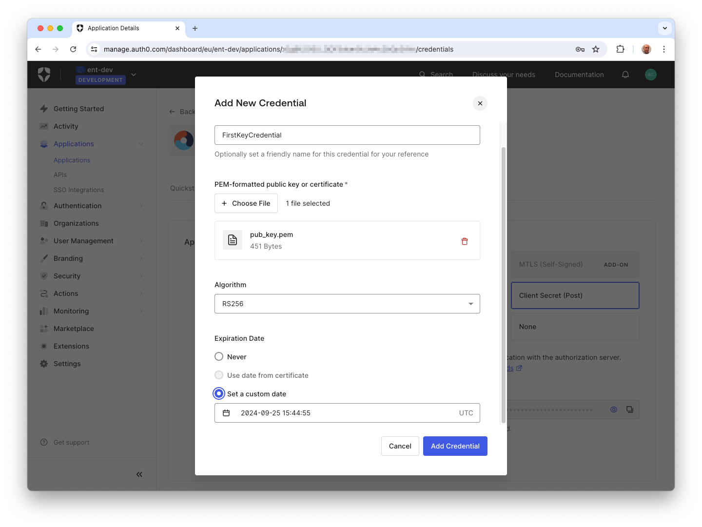 Private Key JWT credential configuration