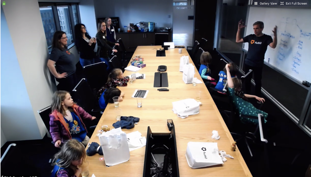 Auth0 CEO Eugenio Pace speaking to girl scouts on International Women’s Day