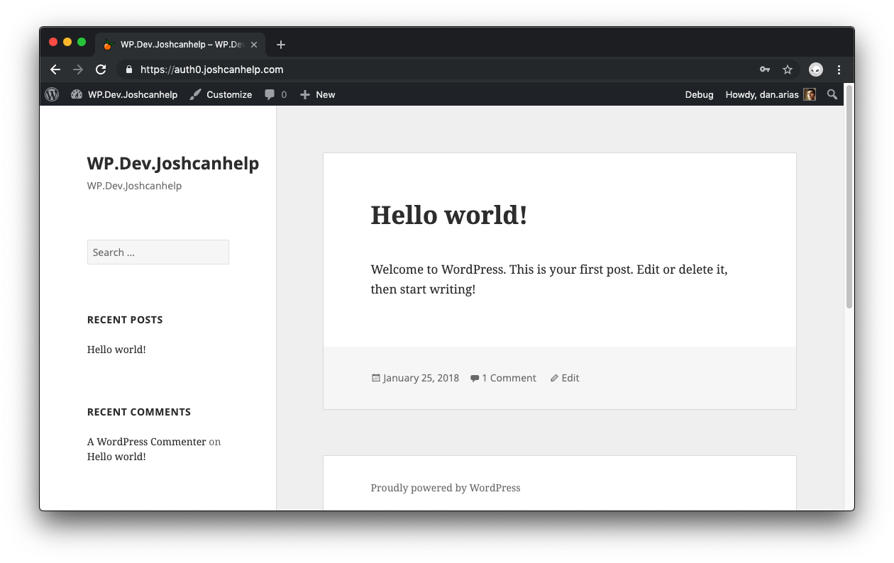 WordPress site home page