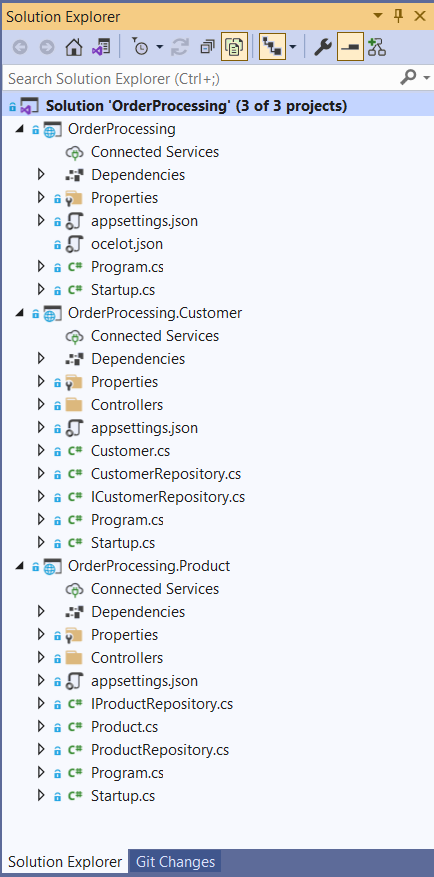 Solution Structure of the OrderProcessing Application