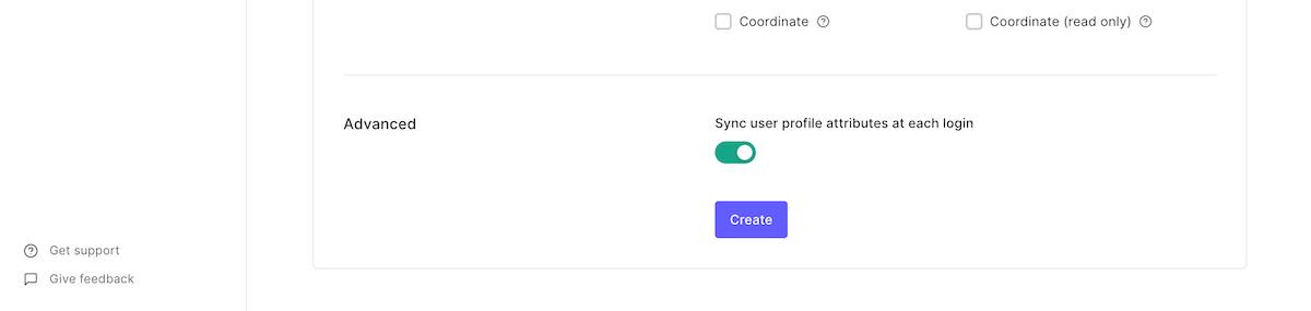 The “Create” button at the bottom of the “New Google/Gmail Social Connection” page in the Auth0 dashboard.