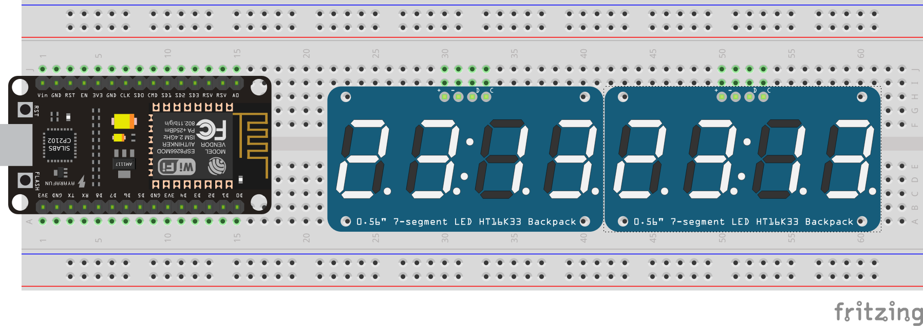 NodeMCU and 7-segment display diagram