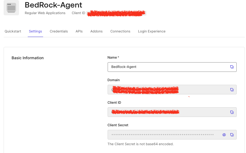 Auth0 application setting information
