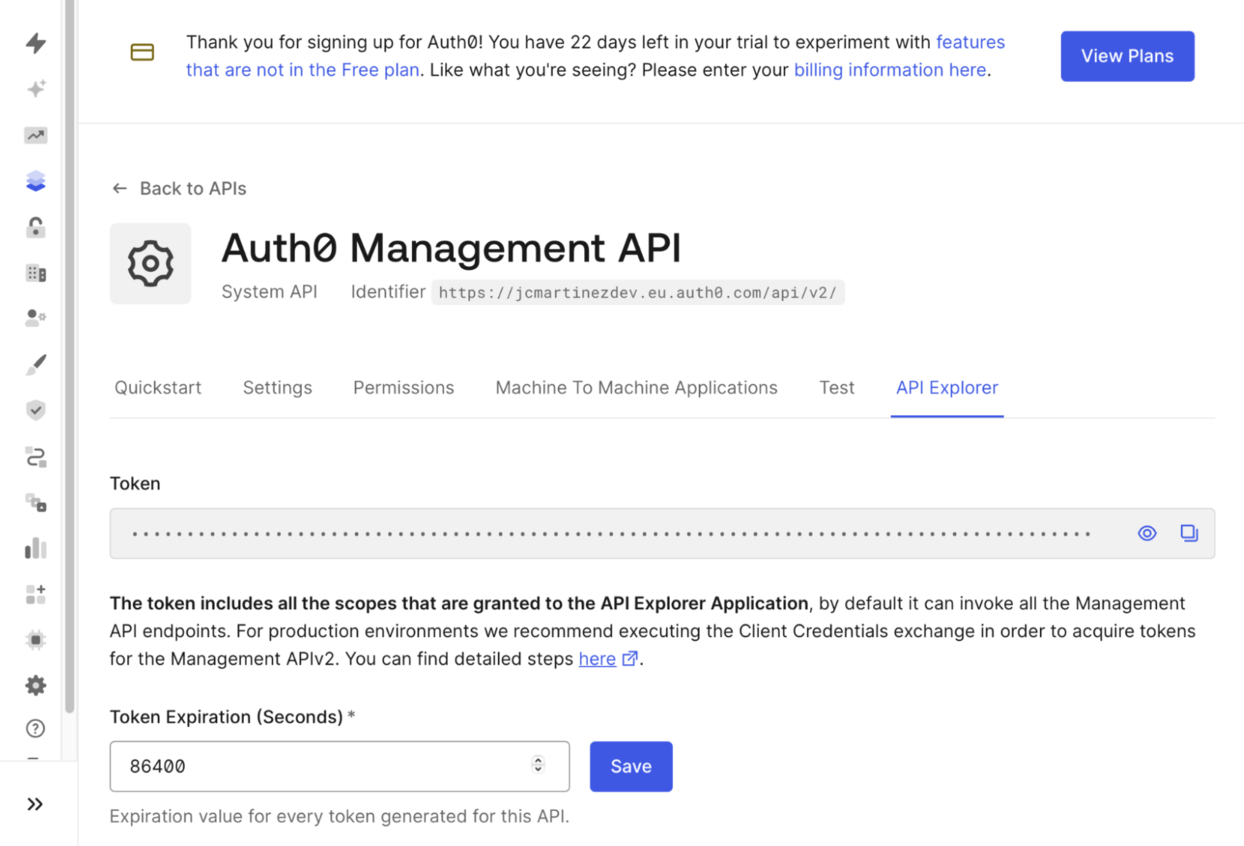 Auth0 Management API Screen Copy Token