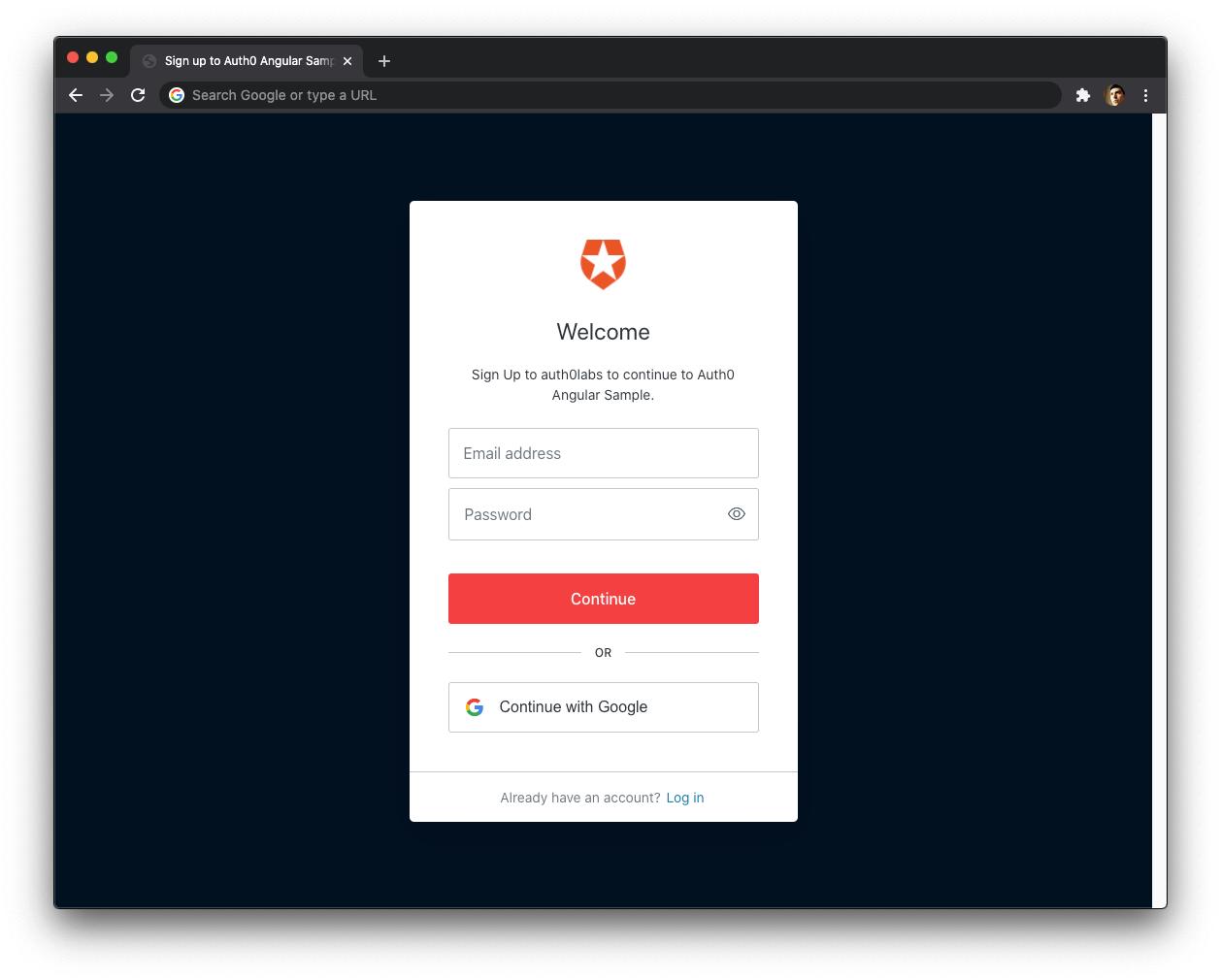 Nova página de inscrição na Experiência de Login Universal Auth0