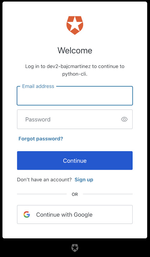 Auth0 Sign in/Sign up screen