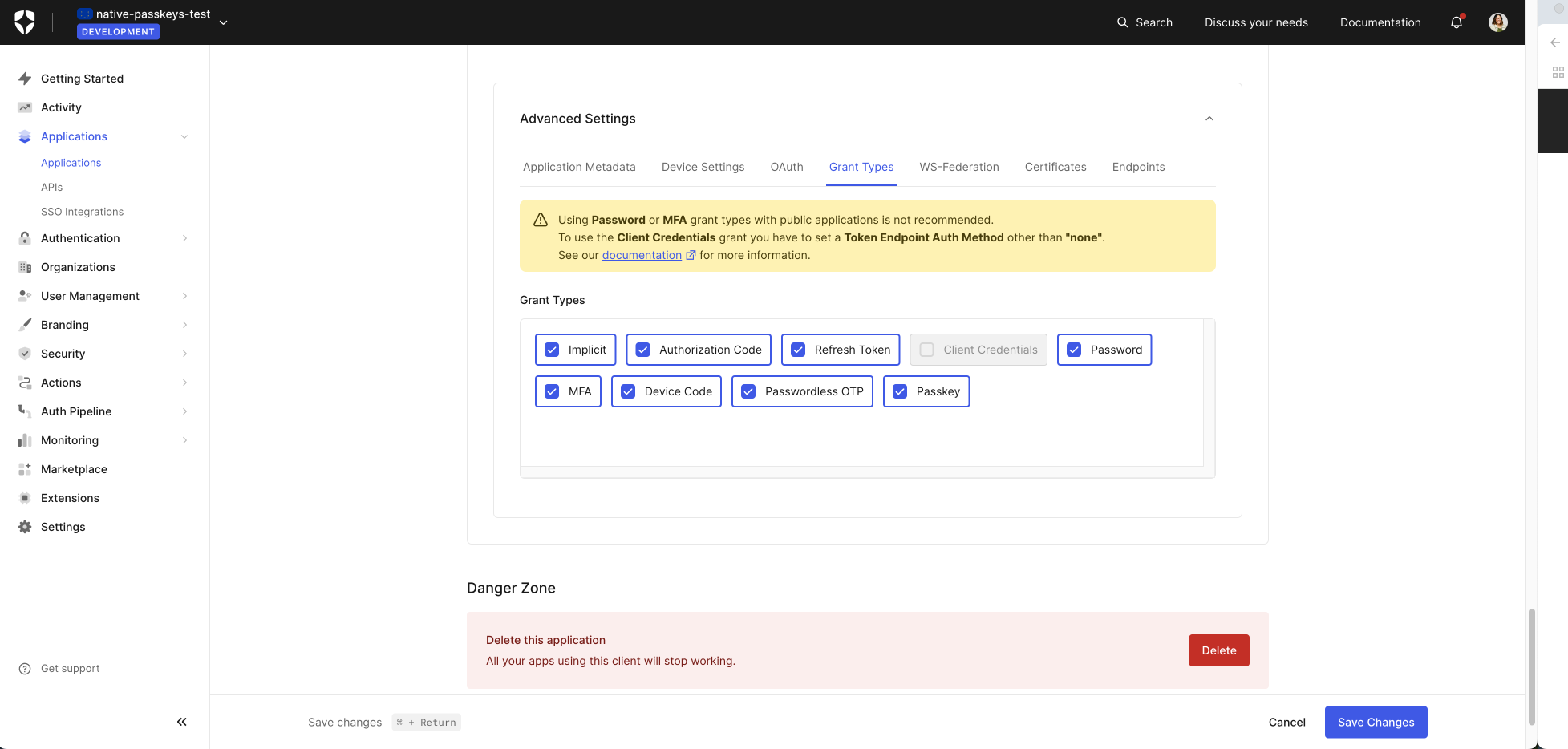 enable passkey grant